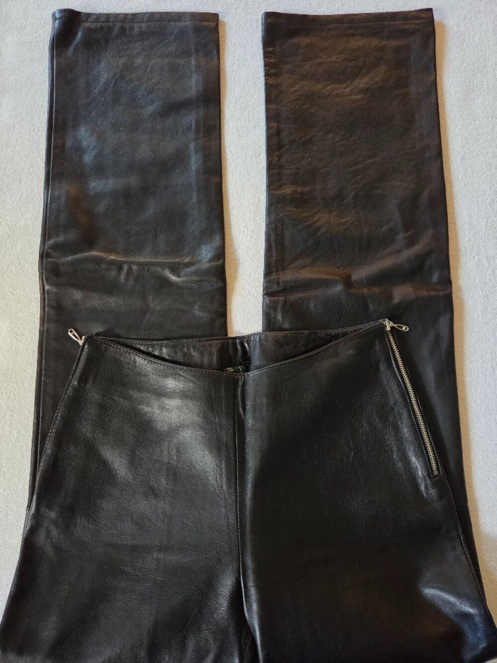 Danier Black Genuine Leather Pants Silver Side Zippers